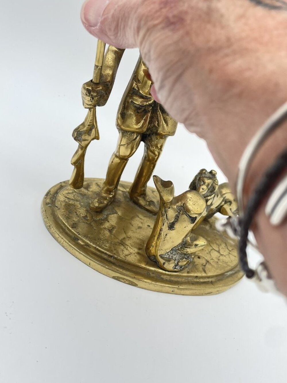 Vtg Heavy Brass Scottish Peasant Hunter w Dog Statue 4.4 lbs - Picture 8 of 12